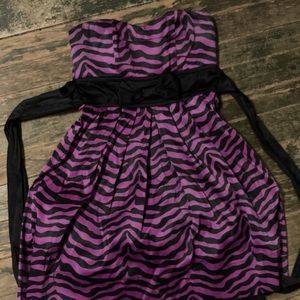 Purple and black strapless zebra Y2K mini dress